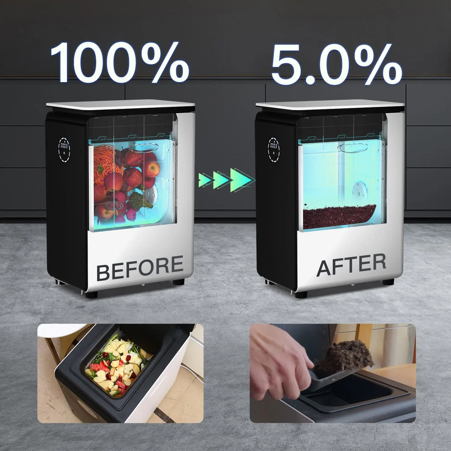 GEME堆肥机处理前后效果对比